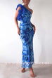 Margovil Ruffle One Shoulder Floral Print Bodycon Maxi Dress
