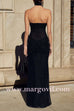 Margovil Strapless Ruched Glitter Mesh Bodycon Maxi Gown