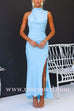 Sleeveless Asymmetric Shoulder Waisted Slit Maxi Dress