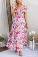 Ruffle Trim Bow Back Cut Out Floral Print Swing Maxi Dress