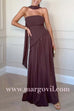 Margovil Strapless Back Lace-up High Slit Splice Maxi Dress