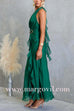 Halter Open Back Gold Buckle Detail Ruffle Slit Maxi Dress