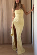 Margovil Strapless High Slit Ruched Maxi Party Dress