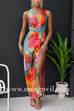 V Neck Sleeveless Tie Back Slit Floral Print Maxi Dress