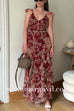 V Neck Sleeveless Floral Print Ruffles Maxi Dress