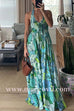 Margovil Halter V Neck Backless Floral Print Maxi Vacation Dress