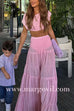 Ruched Crop Top and Elastic Waist Ruffle Tiered Maxi Skirt Set