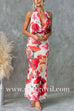 Cowl Neck Halter Open Back Floral Print Maxi Dress