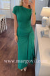 Short Sleeves Draped Slit Bodycon Maxi Dress