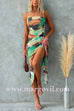 Ruched Drape Front Printed Bodycon Midi Cami Dress