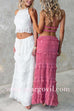 Margovil Halter Backless Ruffle Crop Top and Tiered Maxi Skirt Chiffon Set