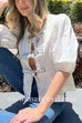 Puff Sleeves Tie Bow Front Peplum Top