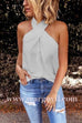 Margovil Criss Cross Halter Solid Sleeveless Top