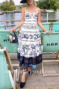 Tie Knot Strappy Tiered Floral Print Midi Dress