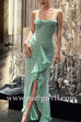 Margovil Spaghetti Strap Frill Trim Draped Slit Maxi Dress