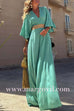 V Neck Flare Sleeves Color Block Wide Leg Jumpsuit