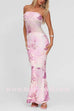 Margovil Strapless Floral Print Mesh Bodycon Maxi Dress