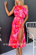 One Shoulder Tie Waist Slit Tie Dye Maxi Dress