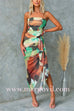 Ruched Drape Front Printed Bodycon Midi Cami Dress