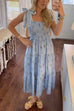 Tie Shoulder Smocked Ruffle Tiered Floral Print Midi Dress