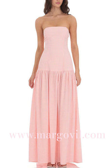 Strapless Drop Waist Gingham Maxi Dress
