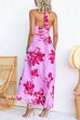 Halter V Neck Back Lace-up Floral Print Swing Maxi Dress
