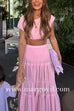 Ruched Crop Top and Elastic Waist Ruffle Tiered Maxi Skirt Set