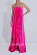Strapless V Neck Pleated Maxi Party Dress
