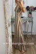 Margovil Halter V Neck Backless Color Block Crochet Maxi Dress