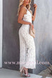 Margovil V Neck Waisted Wide Leg Cami Lace Jumpsuit