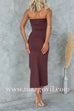Strapless Tube Slit Ribbed Knit Midi Dress