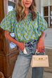 Tassel V Neck Puff Sleeves Floral Print Top