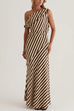 Striped One Shoulder Asymmetric Hem Top and Maxi Skirt Set