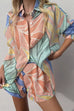 Margovil Unique Print Long Sleeves Button Up Shirt and Pocketed Shorts Linen Set