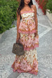 Margovil Spaghetti Strap Back Lace-up Ruffle Layered Floral Print Maxi Dress