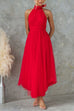 Margovil Bow Knot Halter Open Back Tulle Maxi Dress