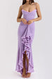 Margovil Spaghetti Strap Frill Trim Draped Slit Maxi Dress