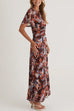 Crewneck Flare Sleeves Ruched Print Maxi Dress