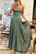Strapless Tube Pleated Splice Maxi Party Dress