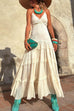 Spaghetti Strap V Neck Backless Lace-up Ruffle Tiered Maxi Dress