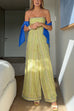 Strapless Pocketed Wide Leg Color Block Striped Jumpsuit