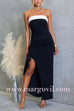 Strapless Draped Slit Color Block Maxi Dress