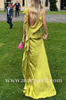 Margovil High Slit Back Drape Cascading Satin Maxi Cami Dress