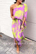 Margovil Casual One Shoulder Side Split Printed Dress