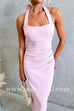 Halter Back Slit Ruched Waist Bodycon Maxi Dress