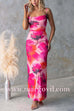 Backless Lace-up Floral Print Bodycon Maxi Cami Dress