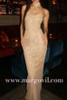 Margovil Strapless Ruched Glitter Mesh Bodycon Maxi Gown