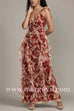 V Neck Sleeveless Floral Print Ruffles Maxi Dress