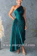 Margovil One Shoulder Cut Out Waist Pleated Satin Maxi Dress