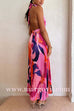 Margovil Halter Backless Cut Out Printed Maxi Pleated Dress